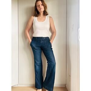 Y2K Denim Jeans Dark Wash Flared Sailor Style Pockets Size Waist 32 Low Rise Fit